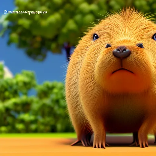 Prompt: disney pixar style capybara, 3D animation, 4k render