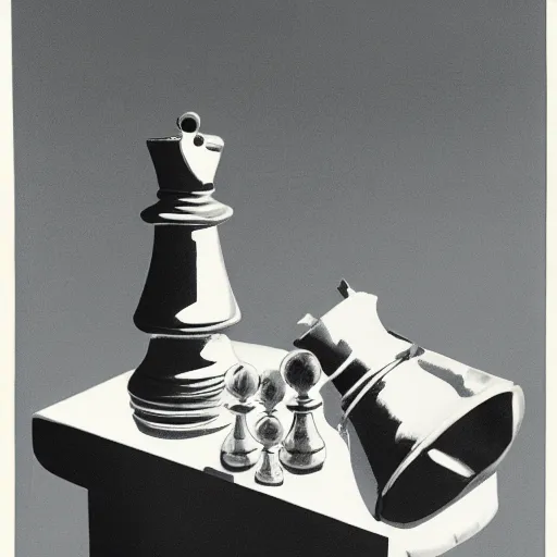 Image similar to chess piece attached to a machine with cables in an empty white room, concept art, packshot by Edward Weston