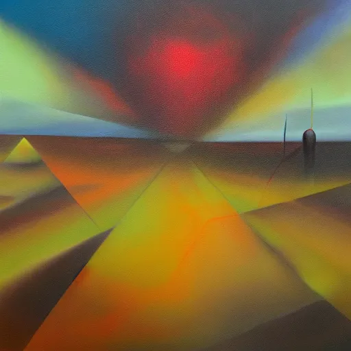 Prompt: experimental surreal abstract landscapes, painting, oil on canvas, fine art