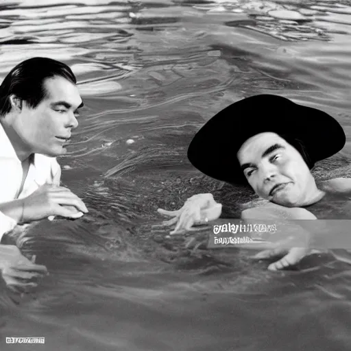 Image similar to black and white photo tom jobim in a pool with vinicius de moraes