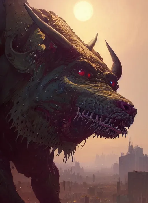 Image similar to highly detailed portrait of behemoth in gta v, stephen bliss, unreal engine, fantasy art by greg rutkowski, loish, rhads, ferdinand knab, makoto shinkai and lois van baarle, artgerm, pixar, ilya kuvshinov, rossdraws, tom bagshaw, global illumination, radiant light, detailed and intricate environment