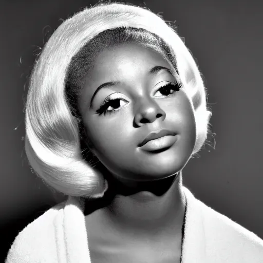 Image similar to black and white photo of a beautiful and elegant 1 9 6 5 young black actress