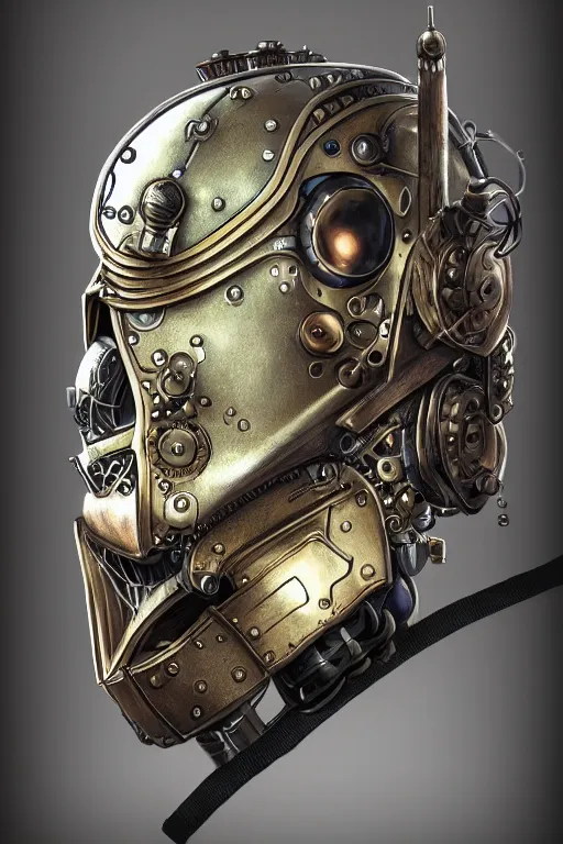 Image similar to steampunk helmet fantasy art mask robot ninja stylized digital illustration sharp focus, elegant intricate digital painting artstation concept art global illumination ray tracing advanced technology chaykin howard and campionpascale and cooke darwyn and davis jack