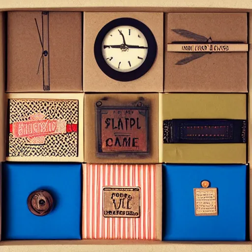 Image similar to vintage craft paper gift box for men, old school, wes anderson style