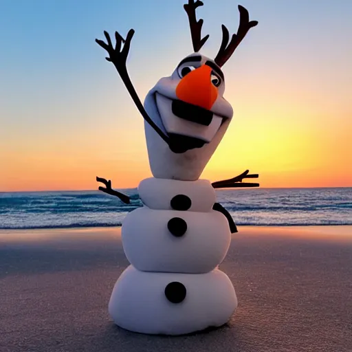 Prompt: olaf from frozen is sitting on a sunny beach