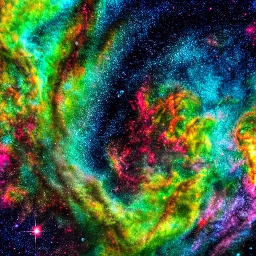 Image similar to An otherworldly scene with swirling galaxies and colorful nebulaes