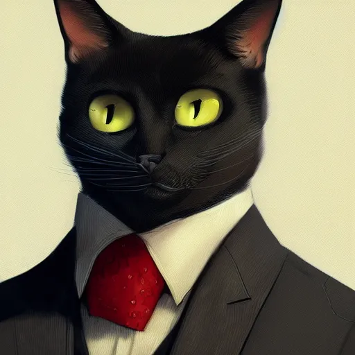 Image similar to cat in suit, manga cover art, detailed color portrait, artstation trending, 8 k, greg rutkowski