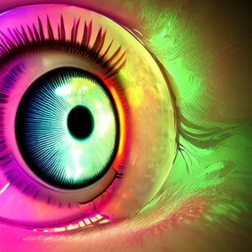 Image similar to photorealistic eye with infinity mirror effect. hyperdetailed photorealism, 1 0 8 megapixels, amazing depth, high resolution, 3 d shading, 3 d finalrender, 3 d cinematic lighting, glowing rich colors, psychedelic overtones, artstation concept art.