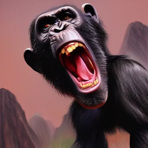 Image similar to Strong Angry Chimpanzee Screaming, Boris Vallejo, Epic, 8k resolution, ArtStation, Hyperrealistic