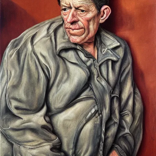 Image similar to high quality high detail painting by lucian freud, hd, portrait of an upset thief, photorealistic lighting