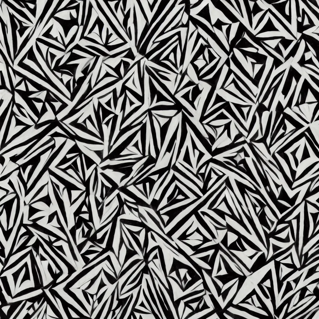 Prompt: a impasto oil painting of beautiful, symmetric pattern, black! and white colors, ultra high details, symmetry, large geometric hexagonal figures