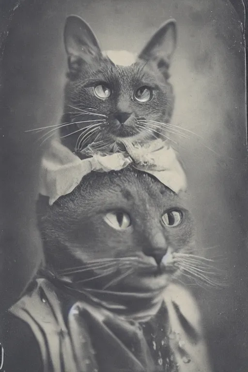 Image similar to a wet plate photo of an anthropomorphic cat king