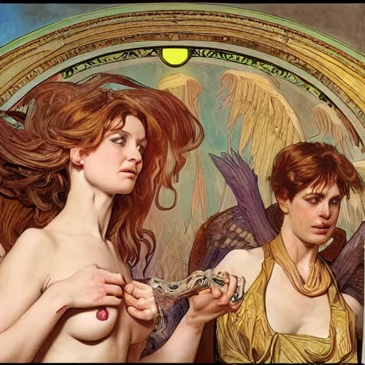 Image similar to angels wrestling with demons, hyper realistic, digital painting. art station. mood lighting, highly detailed, concept art, intricate, sharp focus, by shaun berke and alphonse mucha, milo manara - h 1 2 0 0