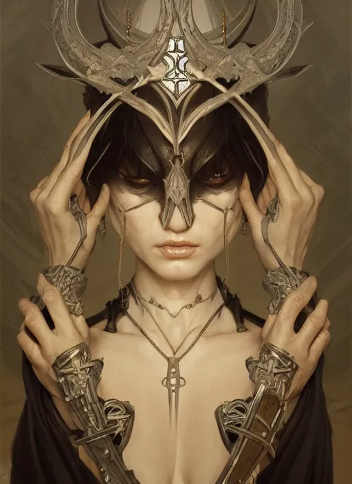 Image similar to symmetry!! portrait of grim reeper, fantasy, medieval wear, intricate, elegant, highly detailed, digital painting, artstation, concept art, smooth, sharp focus, illustration, art by artgerm and greg rutkowski and alphonse mucha