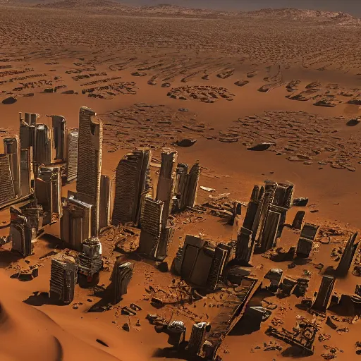 Prompt: Award winning photo of a city on mars