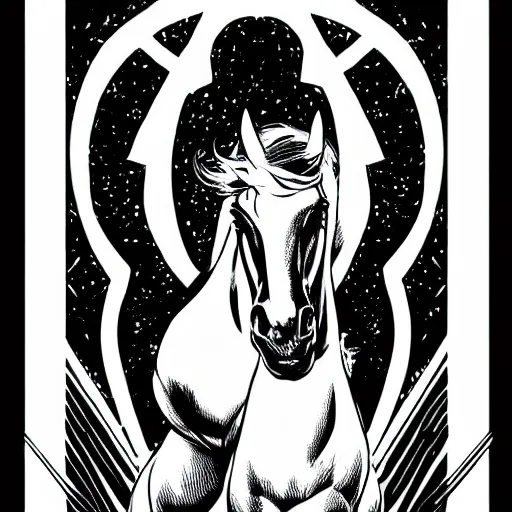 Image similar to clean simple line art of a beautiful elegant unicorn. white background. well composed, clean black and white line drawing, beautiful detailed face. illustration by steve ditko and jack kirby and greg rutkowski