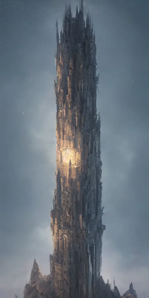 Prompt: Extremely tall wizard tower under a pale moon, Darek Zabrocki, Karlkka, trending on Artstation, 8K