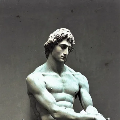Prompt: “1800s era photograph of Michelangelo sculpting David, hyperrealistic, hd, faded, cracked, stained”