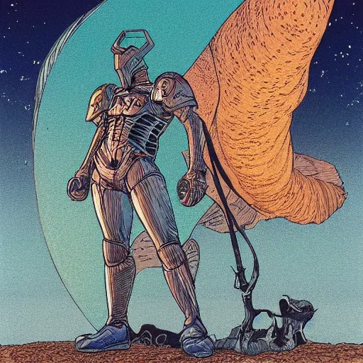 Image similar to techno - spirit utopian gallant knight, future perfect, award winning art by moebius