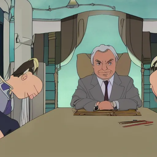 Image similar to viktor orban in a studio ghibli movie, screenshot