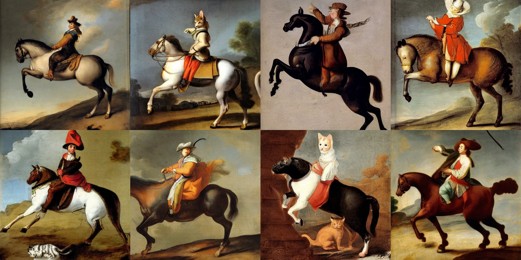 Prompt: A cat riding on a horse by Rembrant