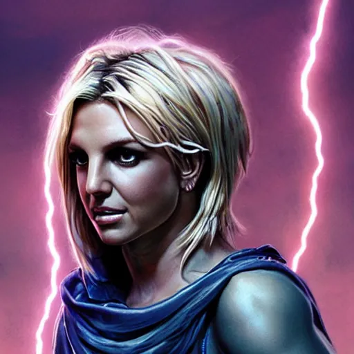 Prompt: britney spears as the greek god of lightning, highly detailed, by artgerm and greg rutkowski