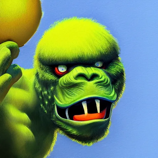 Image similar to a tennis ball monster ,tennis ball, king kong, chalk digital art, fantasy, magic, trending on artstation, ultra detailed, professional illustration by Basil Gogos