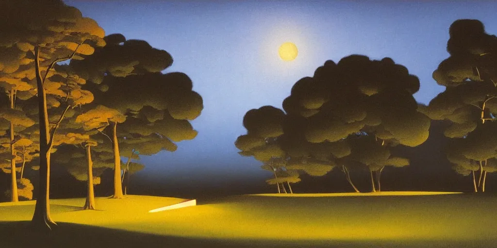 Image similar to a night landscape background, rob gonsavles, eyvind earle, heade martin johnson, edward hopper