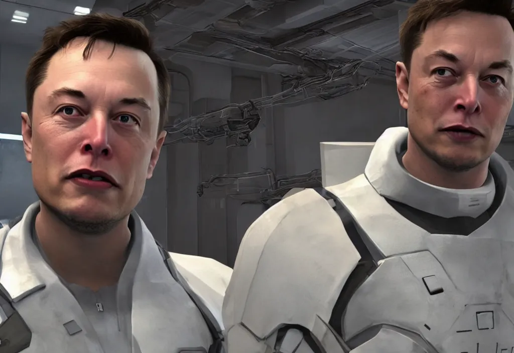 Image similar to elon musk in half life, elon musk in the video game half life, gameplay screenshot, close up, 3 d rendering. unreal engine. amazing likeness. very detailed.