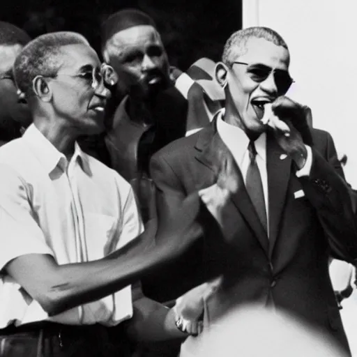 Image similar to Barack Obama having a rap battle against Ghandi, historical photo, 1962