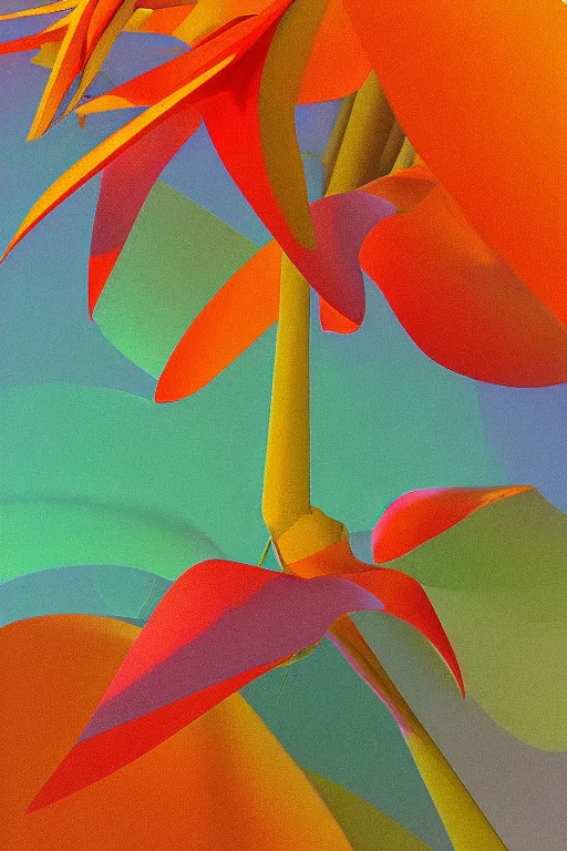 Image similar to a colorful, metallic strelitzia, ( ( ( ( jonathan zawada ) ) ) ) a computer rendering by agnes lawrence pelton, flume cover art style, featured on polycount, computer art, rendered in cinema 4 d, octane render, rendered in maya