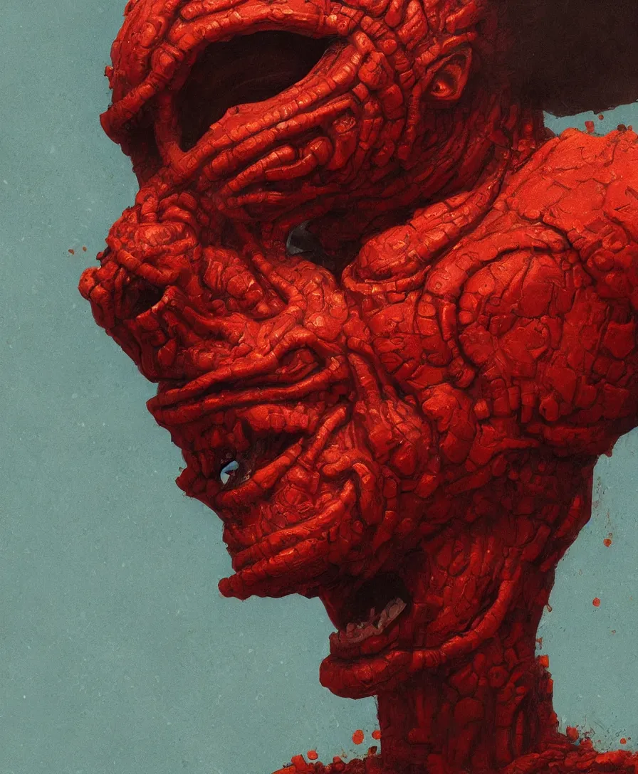 Prompt: bust portrait close up red devil, illustrated by Simon Stålenhag and Gaston Bussiere, intricate, ultra detailed, photorealistic, trending on artstation