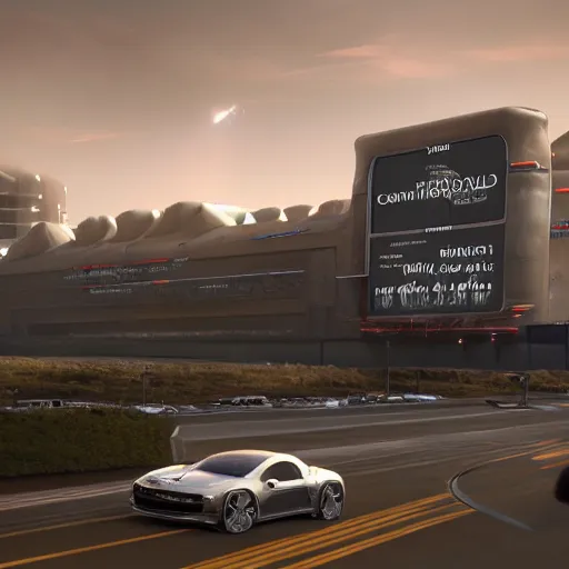 Image similar to sci-fi cars : wall near structure on : the coronation of napoleon painting : and digital billboard in the middle, unreal engine 5, keyshot, octane, artstation trending, ultra high detail, ultra realistic, cinematic, 8k, 16k, in style of zaha hadid, in plastic, dark, tilt shift,