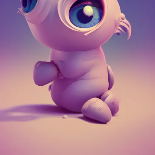 Image similar to 3 d render of funny cute little monster by artgerm and beeple, soft lighting, solid background,