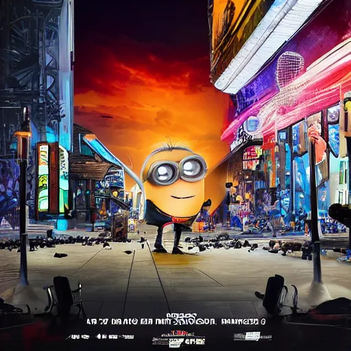 Image similar to imax, 7 0 mm. digital live - action. concept art. dramatic lighting. saturated. despicable me live - action. neo - noir science fiction.