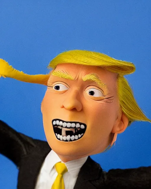 Image similar to photos donald trump as a highly detailed stop motion puppet, in the style of laika studios ’ s paranorman, coraline, kubo and the two strings