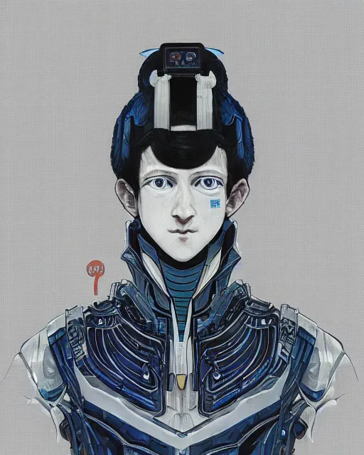 Prompt: A full-body anime portrait of Mark Zuckerberg as a white robot wearing a kimono from Skyrim, by Stanley Artgerm Lau, WLOP, Rossdraws, James Jean, Andrei Riabovitchevy, Marc Simonetti, and Sakimichan, trending on artstation