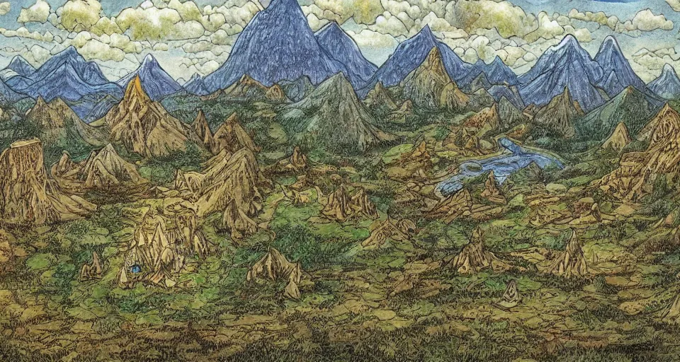 Image similar to Masterfully drawn mspaint art piece of middle-earth by J.R.R. Tolkien . Amazing beautiful incredible wow awe-inspiring fantastic masterpiece gorgeous fascinating glorious great.