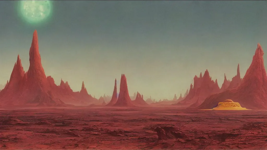 Image similar to otherworldly atmosphere of an evolving alien planet by arthur haas and bruce pennington and john schoenherr, cinematic matte painting