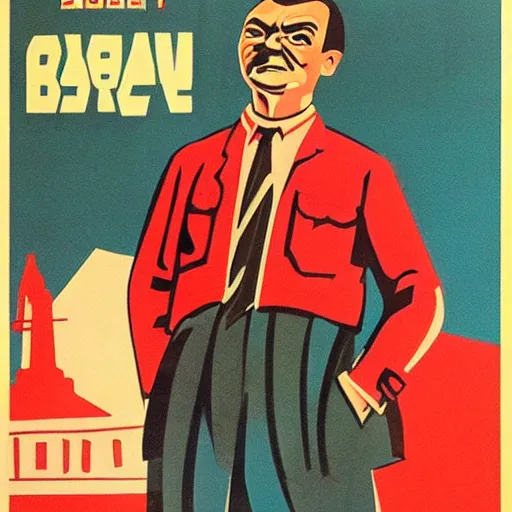 Image similar to Soviet propaganda poster about Mr Bean