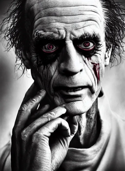 Image similar to photo of Christopher Lloyd as the Joker by Lee Jeffries, detailed, award winning, Sony a7R, trending on artstation