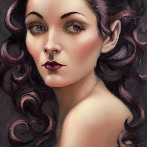 Image similar to a streamline moderne, ( art nouveau ), multi - racial portrait in the style of charlie bowater, and in the style of donato giancola, and in the style of charles dulac. intelligent, beautiful eyes. symmetry, ultrasharp focus, dramatic lighting, semirealism, intricate symmetrical ultrafine background detail.