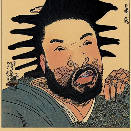 Image similar to ODB rapping, portrait, style of ancient text, hokusai