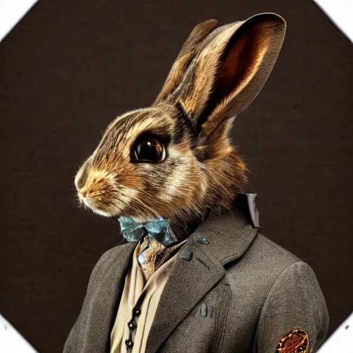 Prompt: photorealistic portrait of a steampunk rabbit