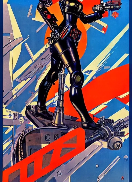 Prompt: soviet propaganda poster. cyberpunk mech pilot. portrait by jean giraud and anton otto fischer and john philip falter and will eisner and gil elvgren. realistic proportions. character art. science fiction d & d. tf 2, overwatch.
