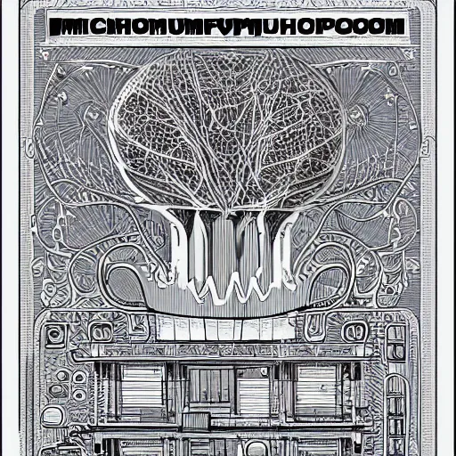 Prompt: blueprint electronic mushroom victorian style