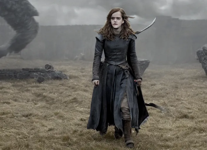 Image similar to emma watson as hermione granger in that infamous game of thrones scene