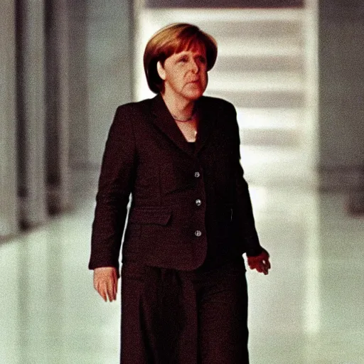 Prompt: angela merkel as trinity, starring in the movie the matrix, 1999. Cinematic