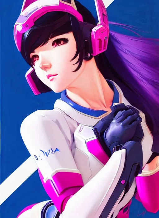 Image similar to d. va from overwatch in a dramatic pose | | very very anime!!!, fine - face, realistic shaded perfect face, fine details. anime. realistic shaded lighting poster by ilya kuvshinov katsuhiro otomo ghost - in - the - shell, magali villeneuve, artgerm, jeremy lipkin and michael garmash and rob rey