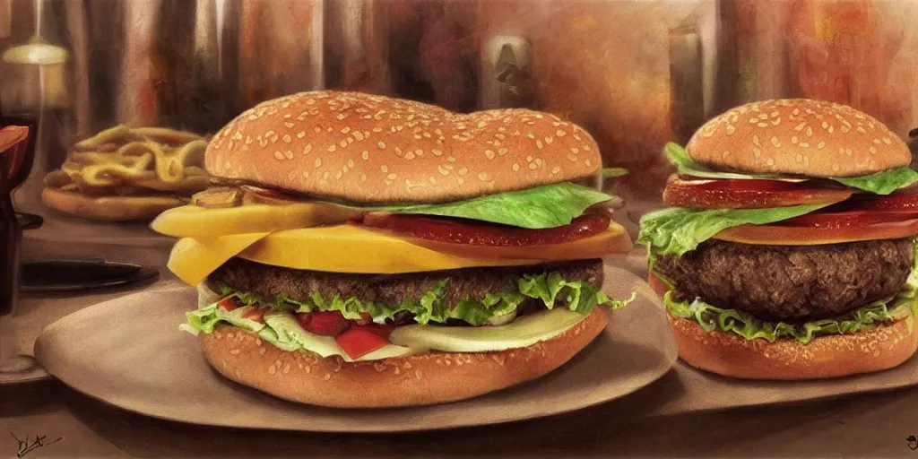 Image similar to Photorealistic eating hamburguer wide view by H.R. Giger, KDA and Sam Yang, trending on artstation